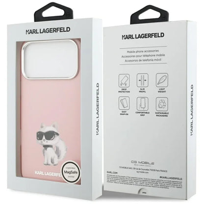 Karl Lagerfeld IML Aquarelle Choupette & Logo MagSafe - dėklas iPhone 17 Pro (rožinis)