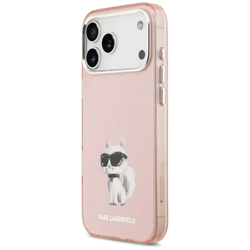 Karl Lagerfeld IML Aquarelle Choupette & Logo MagSafe - dėklas iPhone 17 Pro (rožinis)