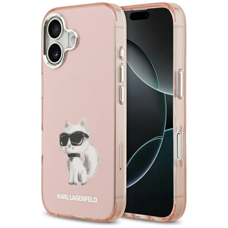 Karl Lagerfeld IML Aquarelle Choupette & Logo MagSafe - Dėklas iPhone 17 telefonui (rožinis)