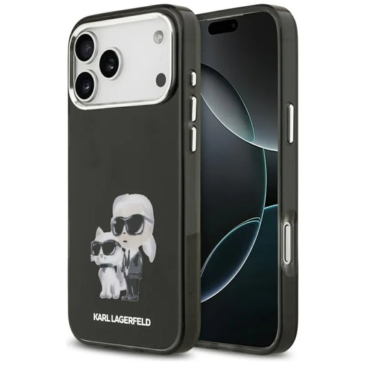 Karl Lagerfeld IML Aquarelle Karl & Choupette & Logo MagSafe - dėklas iPhone 17 Pro (juodas)