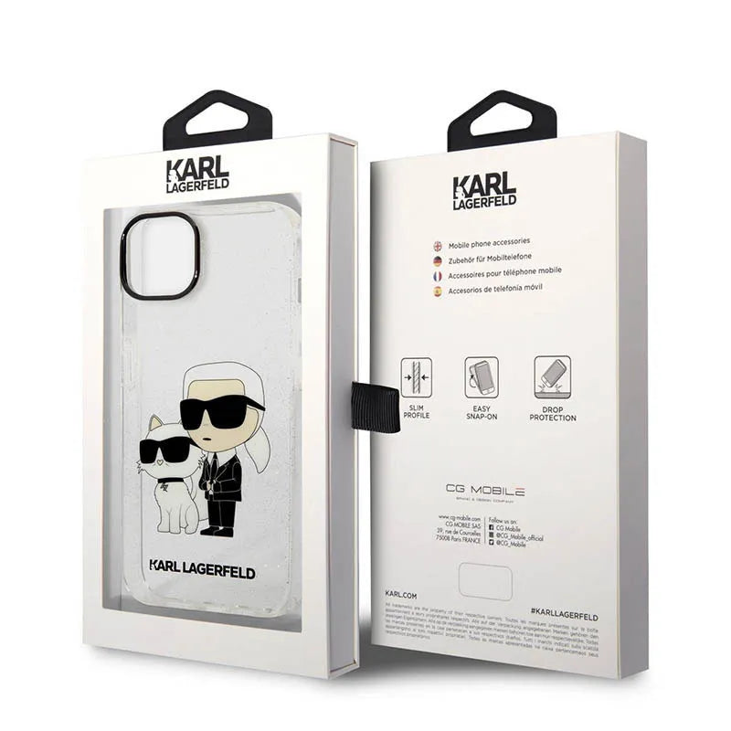 Karl Lagerfeld IML blizgantis NFT Karl & Choupette – dėklas, skirtas iPhone 14 Plus (skaidrus)