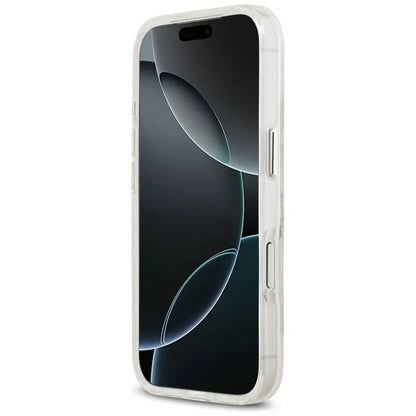 Karl Lagerfeld IML Blizgučiai Karl & Choupette eskizo logotipas MagSafe dėklas iPhone 17 Pro (permatomas)