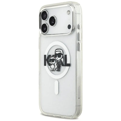 Karl Lagerfeld IML Blizgučiai Karl & Choupette eskizo logotipas MagSafe - Dėklas, skirtas iPhone 17 Pro Max (skaidrus)
