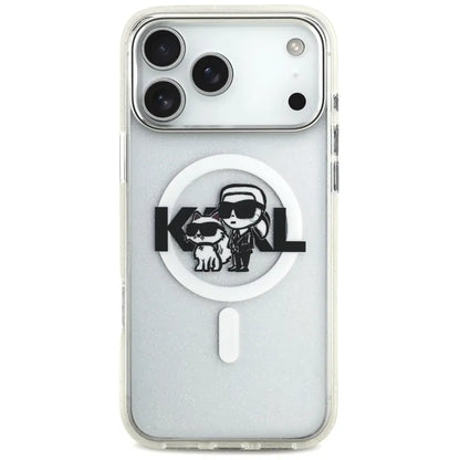 Karl Lagerfeld IML Blizgučiai Karl & Choupette eskizo logotipas MagSafe - Dėklas, skirtas iPhone 17 Pro Max (skaidrus)