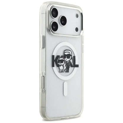 Karl Lagerfeld IML Blizgučiai Karl & Choupette eskizo logotipas MagSafe - Dėklas, skirtas iPhone 17 Pro Max (skaidrus)