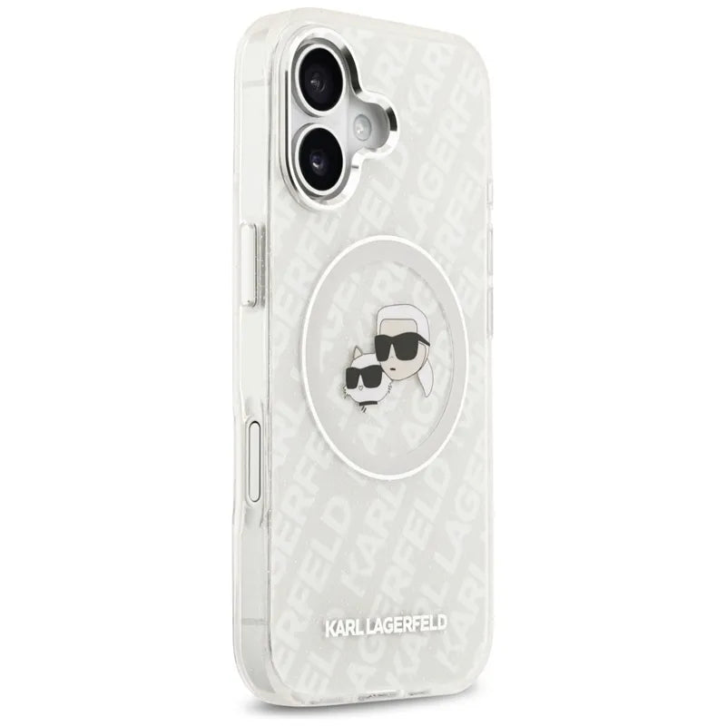 Karl Lagerfeld IML Blizgučių Karl & Choupette Galvų Logotipas MagSafe - Dėklas iPhone 17 (pilkas)