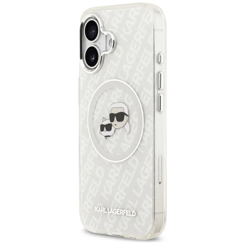 Karl Lagerfeld IML Blizgučių Karl & Choupette Galvų Logotipas MagSafe - Dėklas iPhone 17 (pilkas)