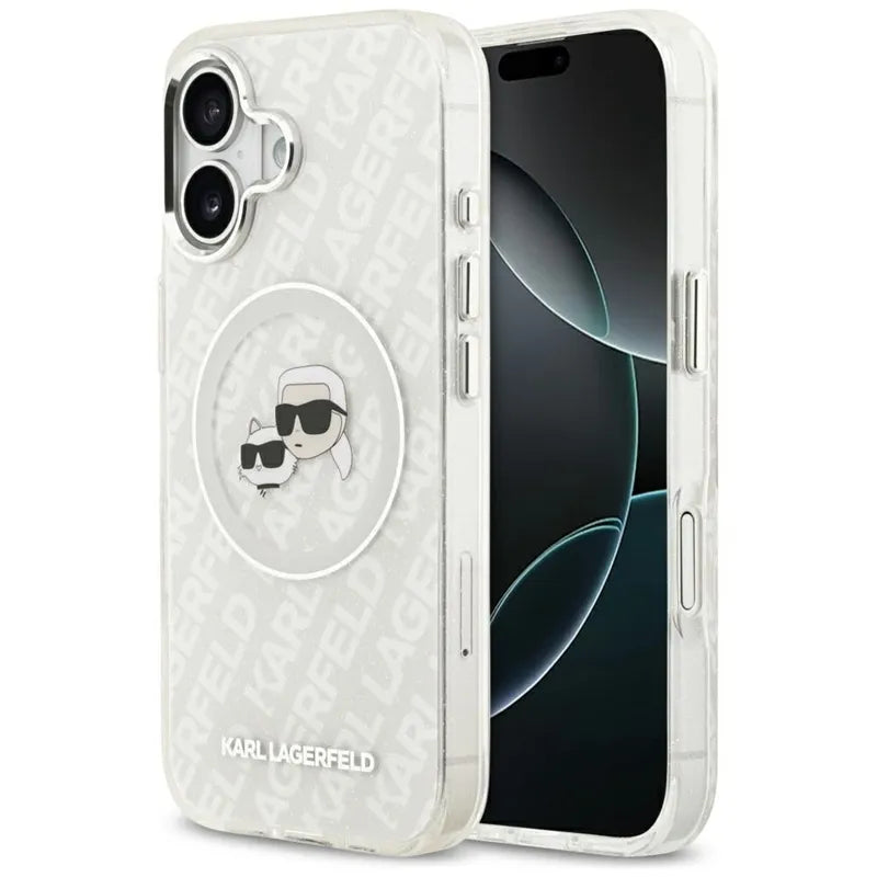 Karl Lagerfeld IML Blizgučių Karl & Choupette Galvų Logotipas MagSafe - Dėklas iPhone 17 (pilkas)