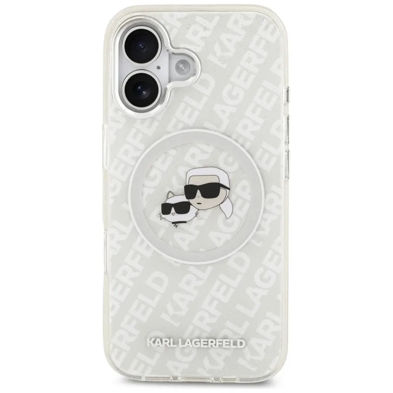 Karl Lagerfeld IML Blizgučių Karl & Choupette Galvų Logotipas MagSafe - Dėklas iPhone 17 (pilkas)