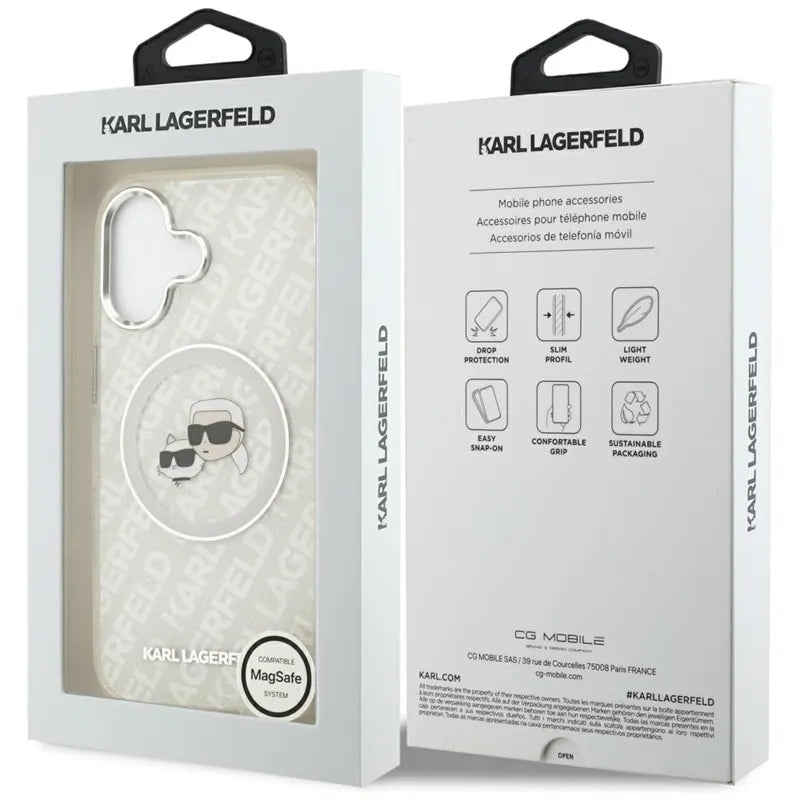 Karl Lagerfeld IML Blizgučių Karl & Choupette Galvų Logotipas MagSafe - Dėklas iPhone 17 (pilkas)