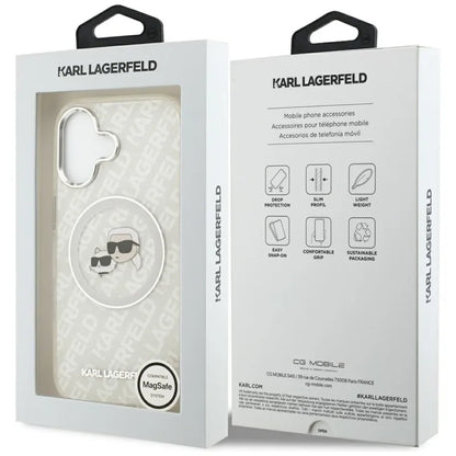 Karl Lagerfeld IML Blizgučių Karl & Choupette Galvų Logotipas MagSafe - Dėklas iPhone 17 (pilkas)