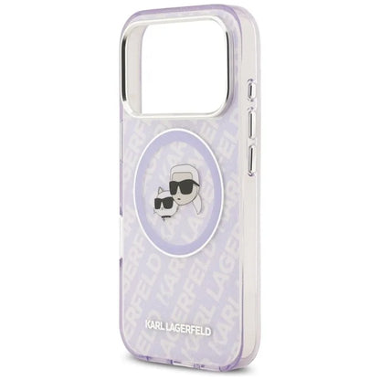 Karl Lagerfeld IML Blizgučių Karl & Choupette Galvų Logotipas MagSafe - Dėklas iPhone 17 Pro (violetinės)