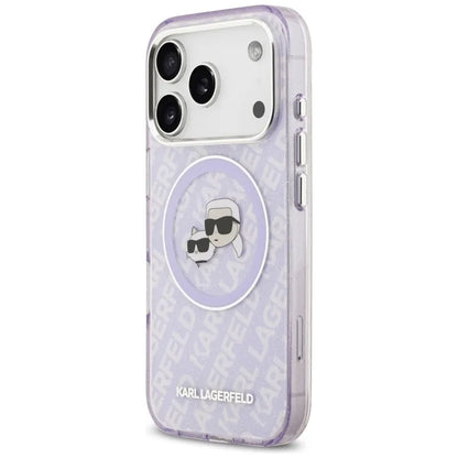 Karl Lagerfeld IML Blizgučių Karl & Choupette Galvų Logotipas MagSafe - Dėklas iPhone 17 Pro (violetinės)