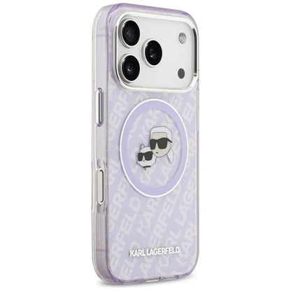 Karl Lagerfeld IML Blizgučių Karl & Choupette Galvų Logotipo MagSafe - Dėklas iPhone 17 Pro Max (violetinis)