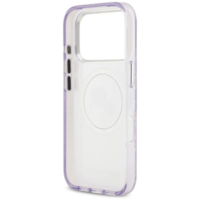 Karl Lagerfeld IML Blizgučių Karl & Choupette Galvų Logotipo MagSafe - Dėklas iPhone 17 Pro Max (violetinis)