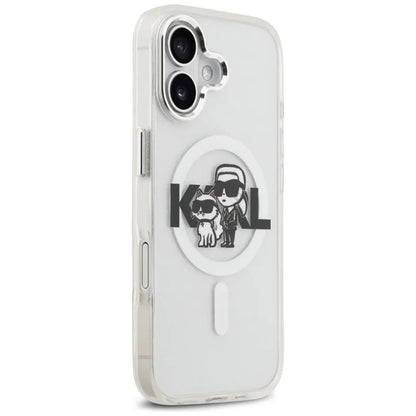 Karl Lagerfeld IML blizgučių Karl & Choupette pieštuko eskizo logotipas MagSafe – Dėklas, skirtas iPhone 17 (skaidrus)