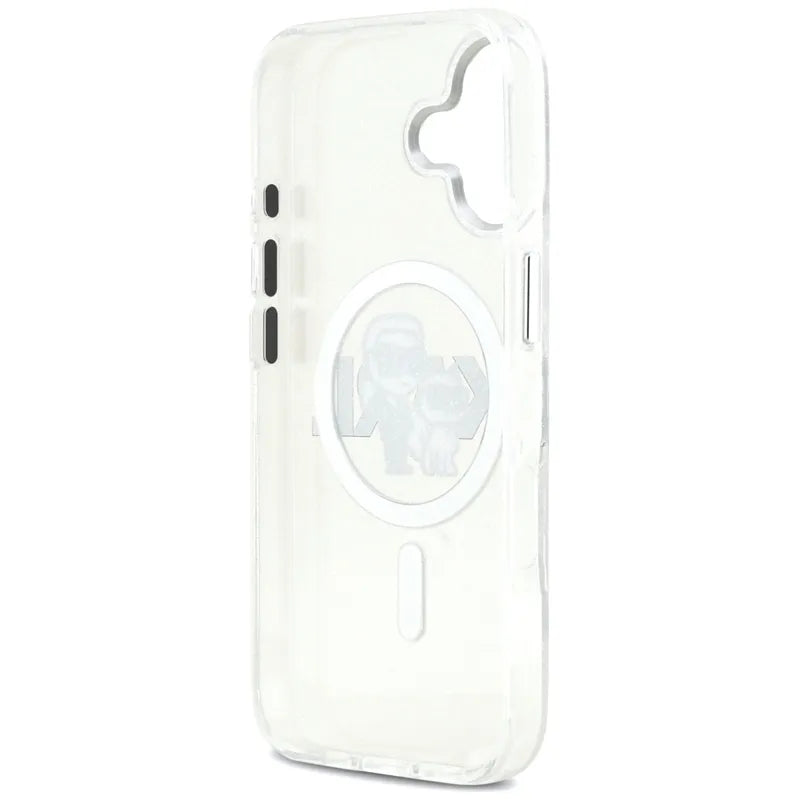 Karl Lagerfeld IML blizgučių Karl & Choupette pieštuko eskizo logotipas MagSafe – Dėklas, skirtas iPhone 17 (skaidrus)