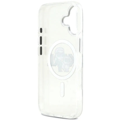 Karl Lagerfeld IML blizgučių Karl & Choupette pieštuko eskizo logotipas MagSafe – Dėklas, skirtas iPhone 17 (skaidrus)