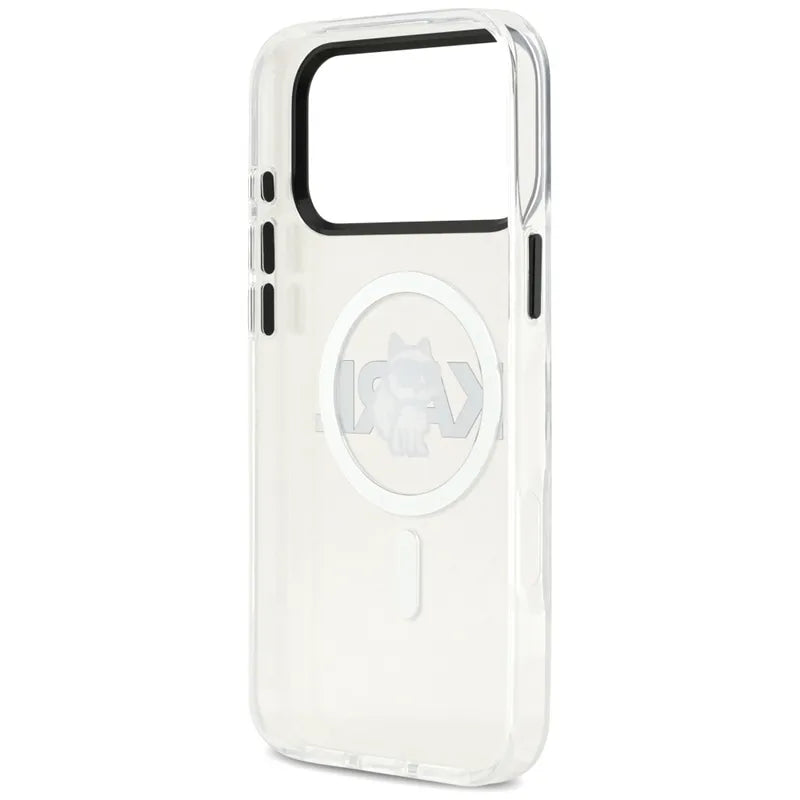 Karl Lagerfeld IML Choupette eskizo logotipas MagSafe dėklas iPhone 17 Pro (skaidrus)