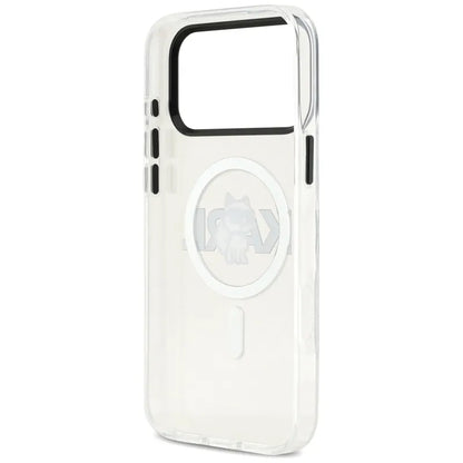 Karl Lagerfeld IML Choupette eskizo logotipas MagSafe dėklas iPhone 17 Pro (skaidrus)