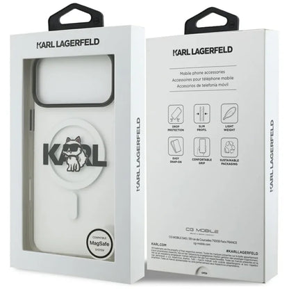 Karl Lagerfeld IML Choupette eskizo logotipas MagSafe dėklas iPhone 17 Pro (skaidrus)