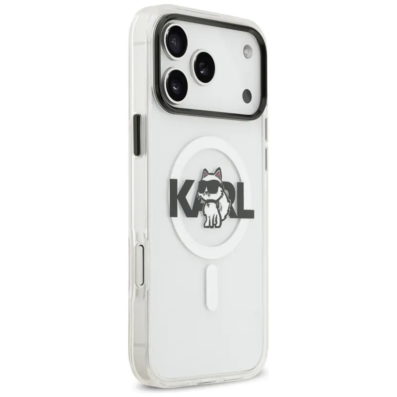 Karl Lagerfeld IML Choupette eskizo logotipas MagSafe dėklas iPhone 17 Pro (skaidrus)