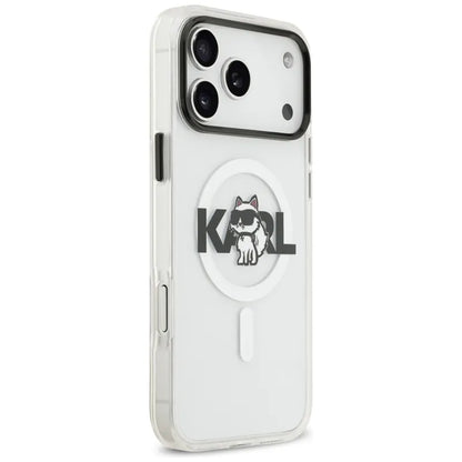 Karl Lagerfeld IML Choupette eskizo logotipas MagSafe dėklas iPhone 17 Pro (skaidrus)