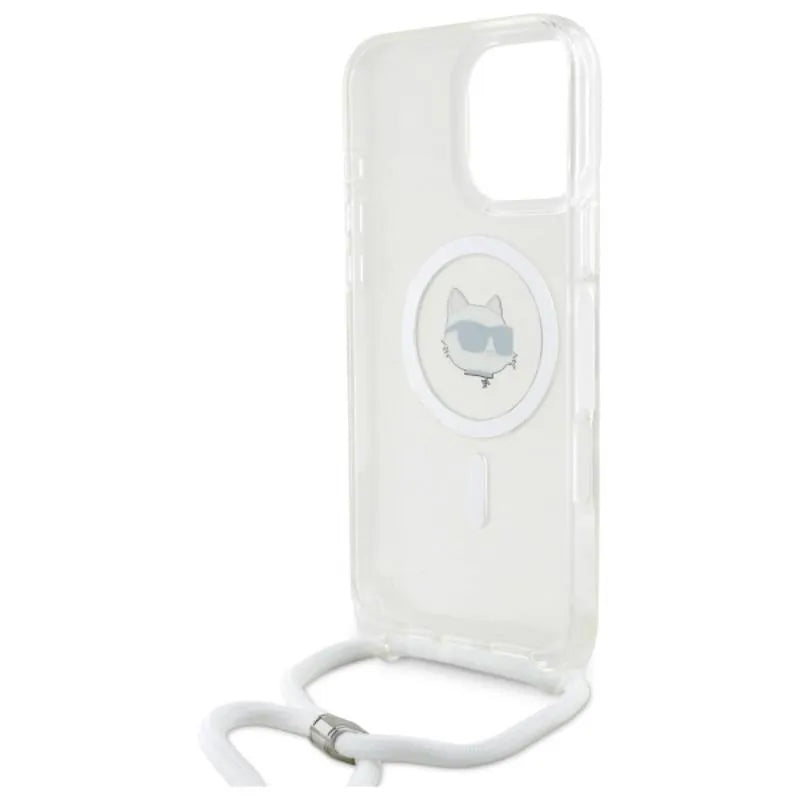 Karl Lagerfeld IML Choupette Head & Cord MagSafe – dėklas iPhone 16 Pro (skaidrus)