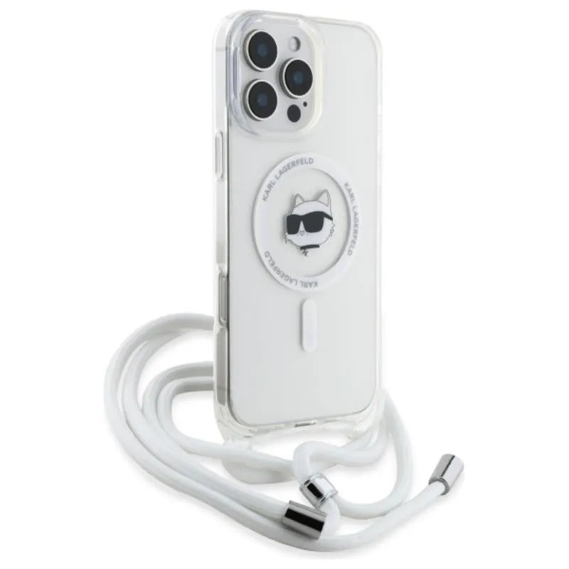 Karl Lagerfeld IML Choupette Head & Cord MagSafe – dėklas iPhone 16 Pro (skaidrus)