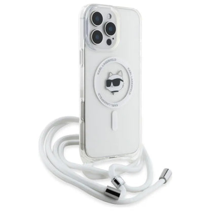 Karl Lagerfeld IML Choupette Head & Cord MagSafe – dėklas iPhone 16 Pro (skaidrus)
