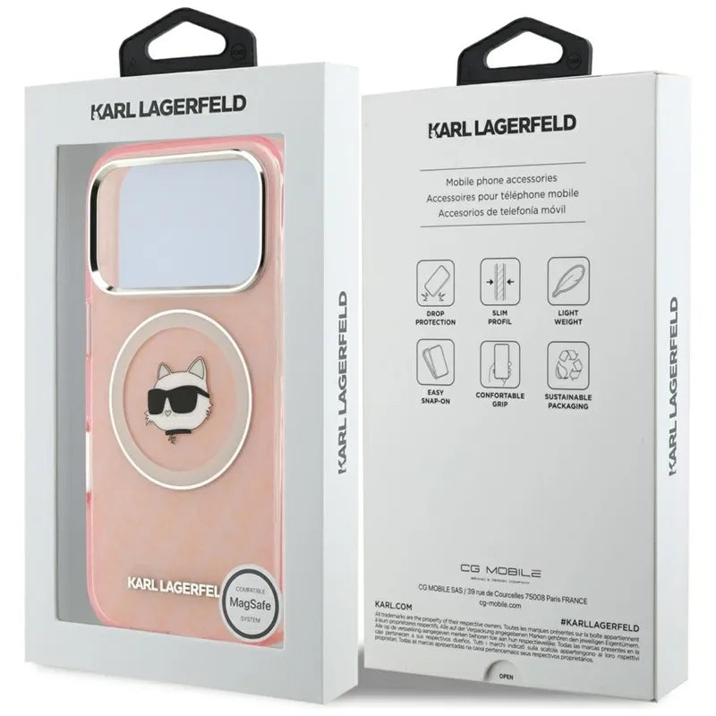 Karl Lagerfeld IML Choupette Head Logo MagSafe – Dėklas iPhone 17 Pro Max (rožinis)