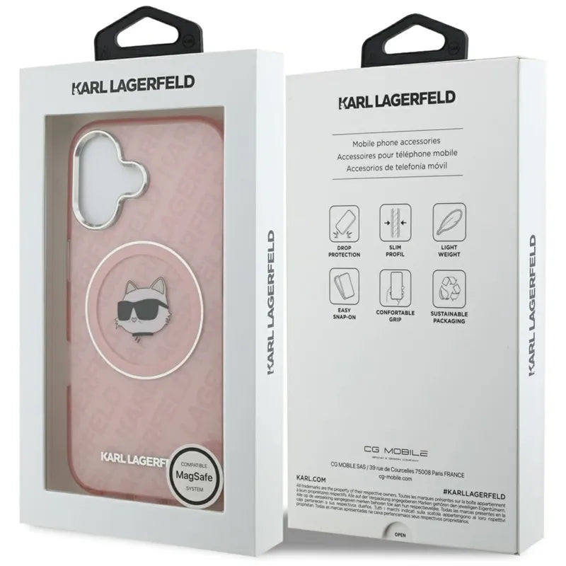 Karl Lagerfeld IML Choupette Head Logo MagSafe – dėklas iPhone 17 (rožinis)