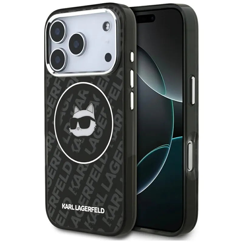 Karl Lagerfeld IML Choupette Head Logo MagSafe dėklas, skirtas iPhone 17 Pro (juodas)