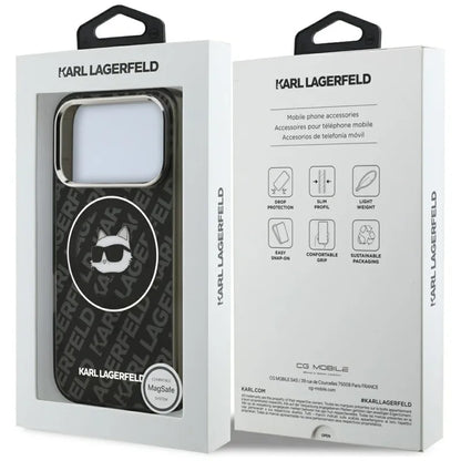 Karl Lagerfeld IML Choupette Head Logo MagSafe dėklas, skirtas iPhone 17 Pro (juodas)