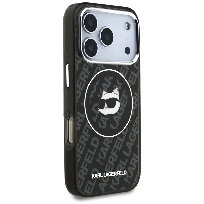Karl Lagerfeld IML Choupette Head Logo MagSafe dėklas, skirtas iPhone 17 Pro (juodas)