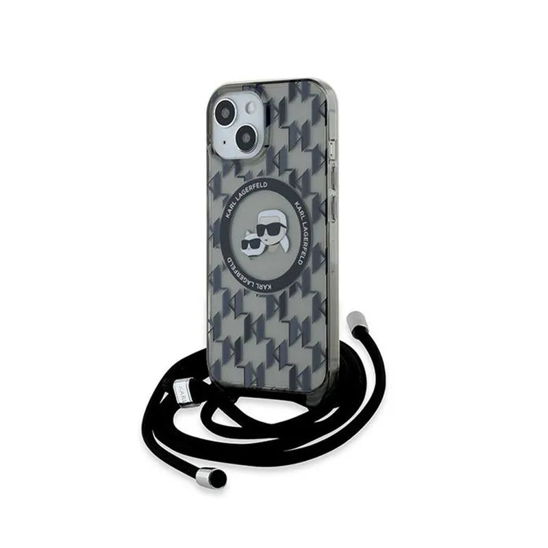 Karl Lagerfeld IML Crossbody Monogram Karl & Choupette Head MagSafe – dėklas iPhone 15 / 14 / 13 (juodas)