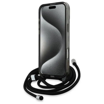 Karl Lagerfeld IML Crossbody Monogram Karl & Choupette Head MagSafe – dėklas iPhone 16 Pro (juodas)