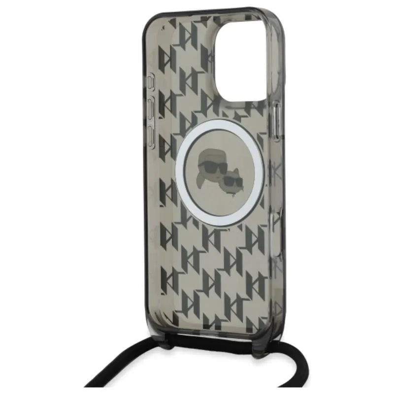 Karl Lagerfeld IML Crossbody Monogram Karl & Choupette Head MagSafe – dėklas iPhone 16 Pro (juodas)