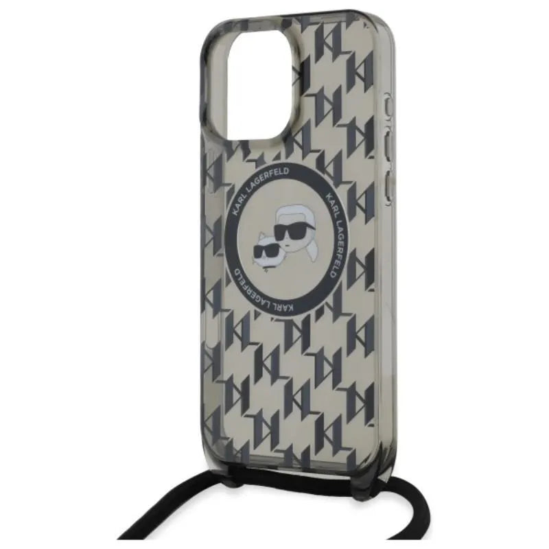 Karl Lagerfeld IML Crossbody Monogram Karl & Choupette Head MagSafe – dėklas iPhone 16 Pro (juodas)