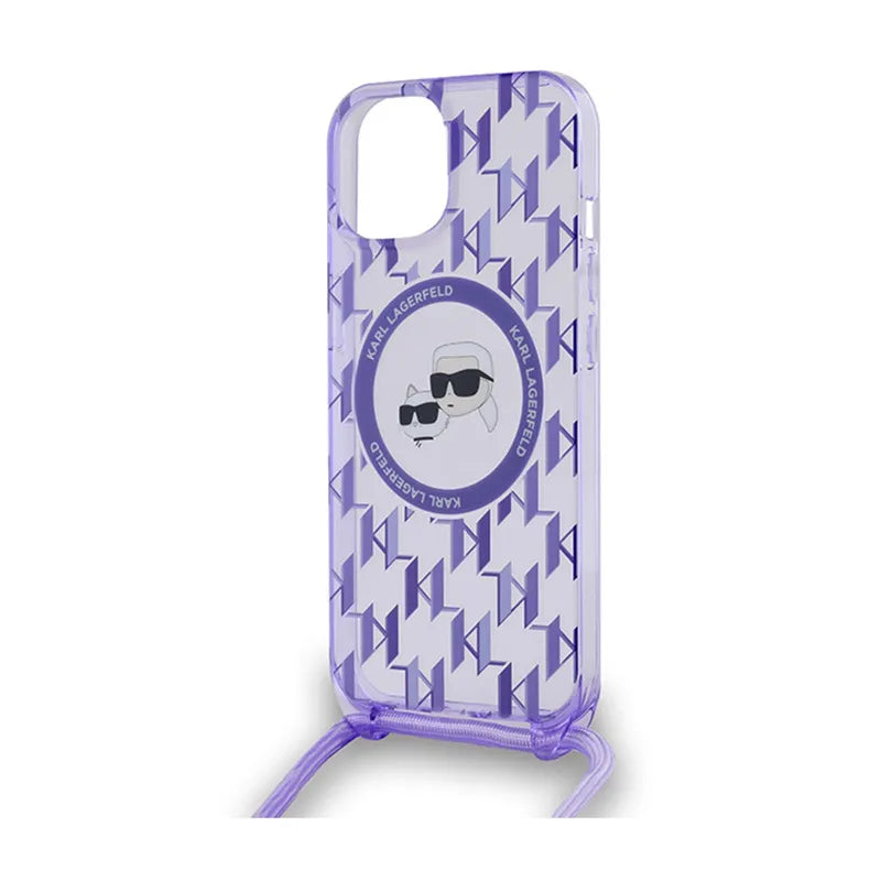 Karl Lagerfeld IML „Crossbody Monogram Karl & Choupette Head MagSafe“ – dėklas, skirtas „iPhone 15 / 14 / 13“ (violetinis)
