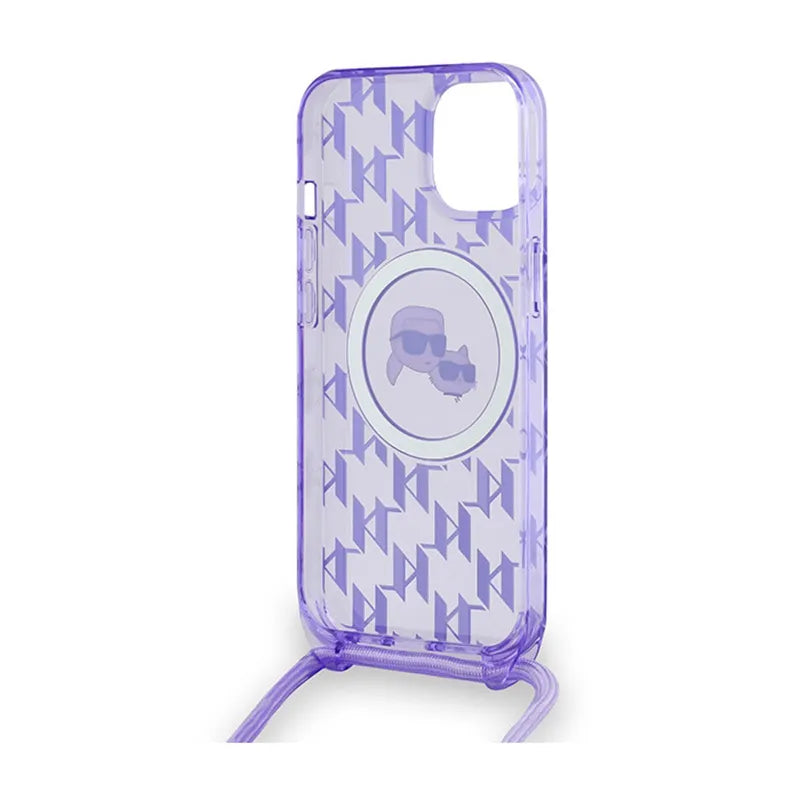 Karl Lagerfeld IML „Crossbody Monogram Karl & Choupette Head MagSafe“ – dėklas, skirtas „iPhone 15 / 14 / 13“ (violetinis)