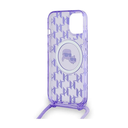 Karl Lagerfeld IML „Crossbody Monogram Karl & Choupette Head MagSafe“ – dėklas, skirtas „iPhone 15 / 14 / 13“ (violetinis)