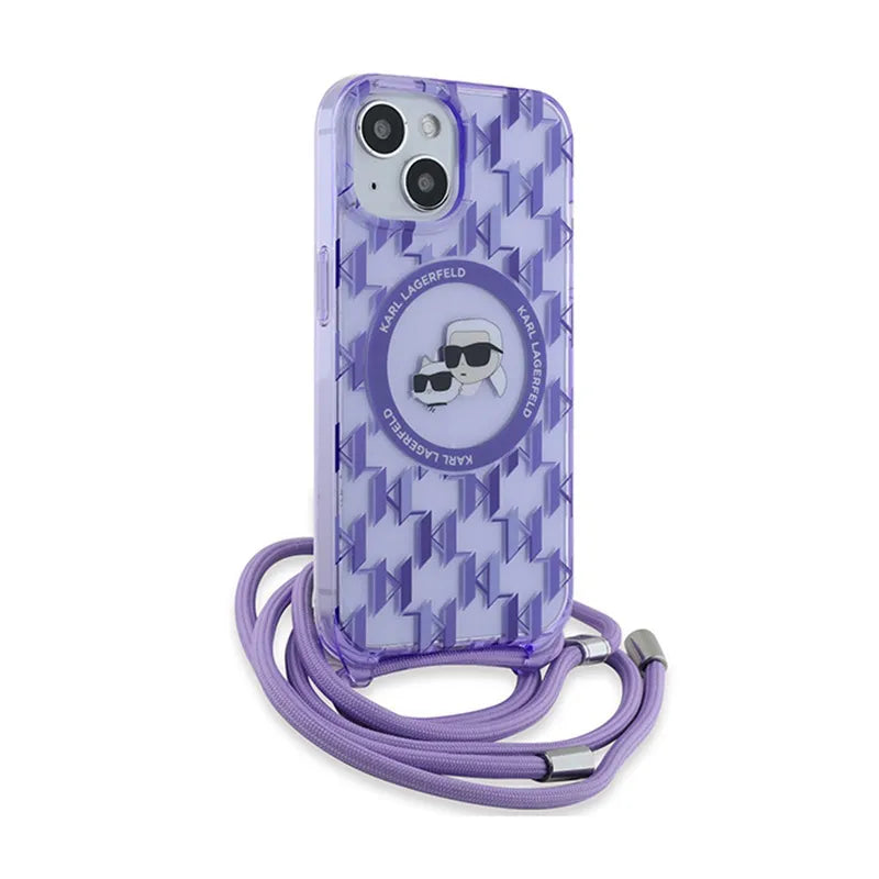 Karl Lagerfeld IML „Crossbody Monogram Karl & Choupette Head MagSafe“ – dėklas, skirtas „iPhone 15 / 14 / 13“ (violetinis)