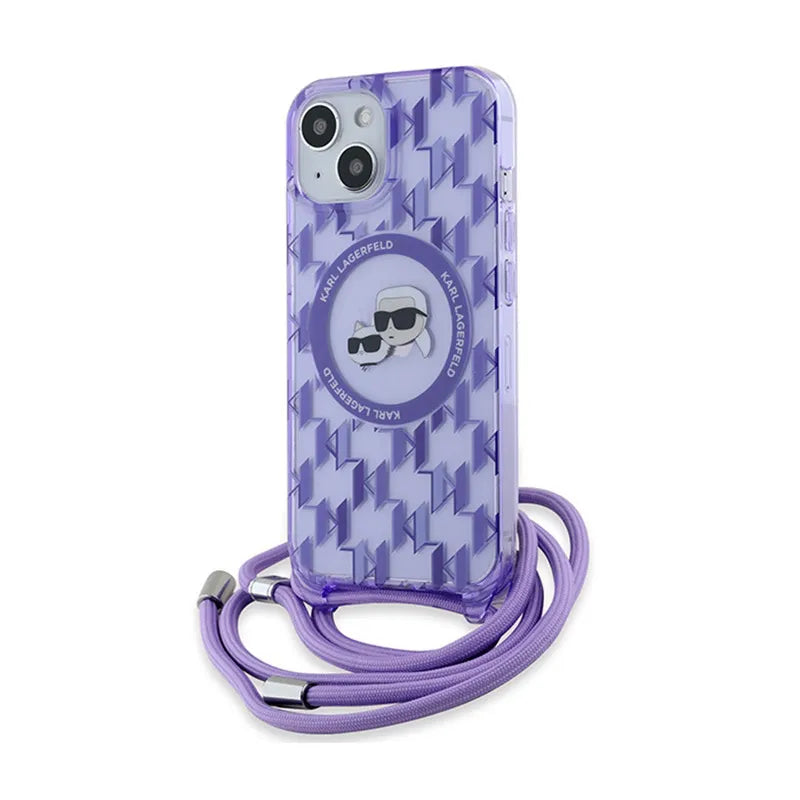 Karl Lagerfeld IML „Crossbody Monogram Karl & Choupette Head MagSafe“ – dėklas, skirtas „iPhone 15 / 14 / 13“ (violetinis)