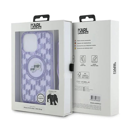 Karl Lagerfeld IML Crossbody Monogram Karl & Choupette Head MagSafe – dėklas, skirtas iPhone 15 Pro Max (violetinės spalvos)