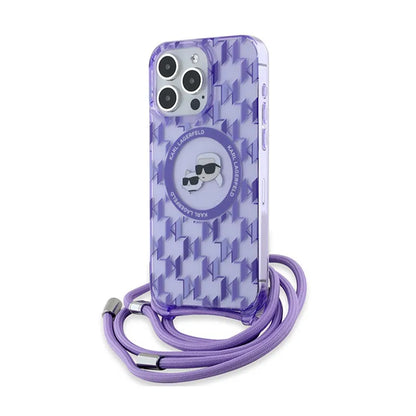 Karl Lagerfeld IML Crossbody Monogram Karl & Choupette Head MagSafe – dėklas, skirtas „iPhone 15 Pro“ (purpurinis)