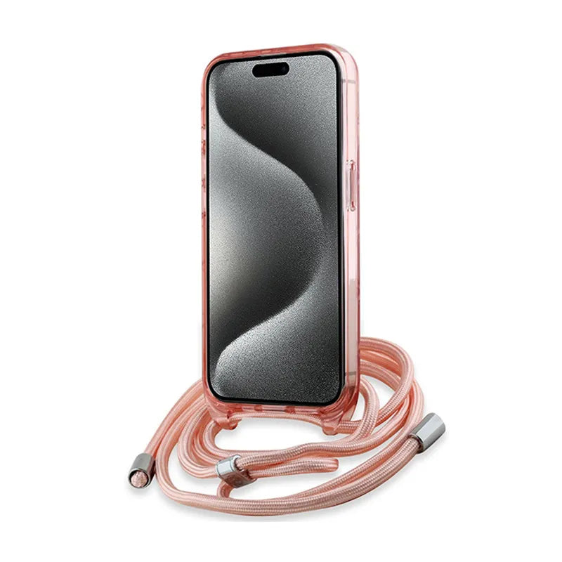 Karl Lagerfeld IML Crossbody Monogram Karl & Choupette Head MagSafe – dėklas, skirtas „iPhone 15 Pro“ (rožinis)