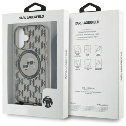 Karl Lagerfeld IML Crossbody Monogram Karl & Choupette Head MagSafe – dėklas, skirtas iPhone 16 (juodas)