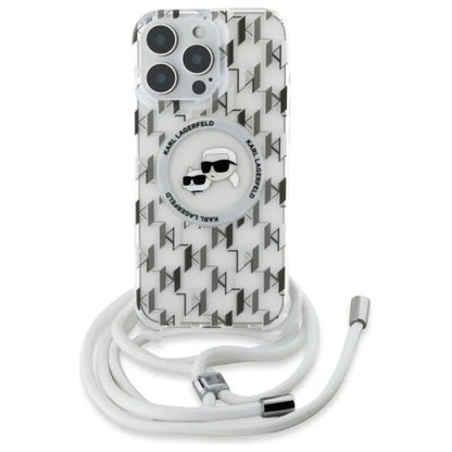 Karl Lagerfeld IML Crossbody Monogram Karl & Choupette Head MagSafe – dėklas, skirtas iPhone 16 Pro Max (skaidrus)