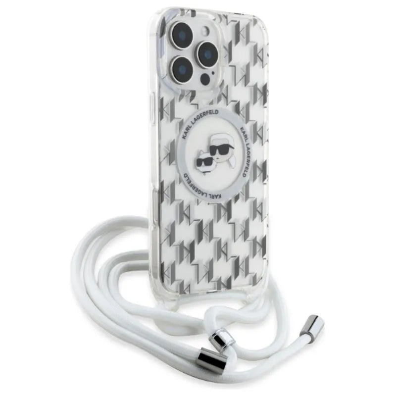 Karl Lagerfeld IML Crossbody Monogram Karl & Choupette Head MagSafe – dėklas, skirtas iPhone 16 Pro Max (skaidrus)